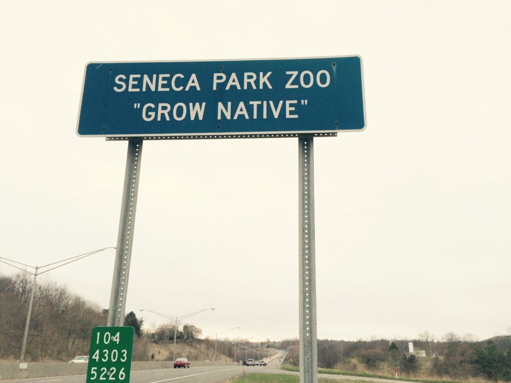 "Grow Native" Seneca Park Zoo sign on Route 104 by the Bay Bridge