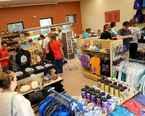 Guests shopping in the Savanna Outpost
